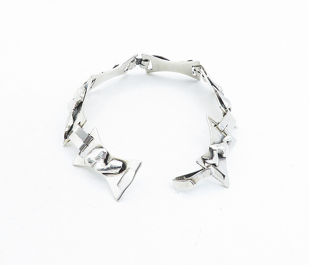 925 Sterling Silver  Vintage Abstract Sculpted Detail Chain Bracelet  BT2305