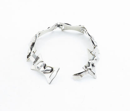 925 Sterling Silver  Vintage Abstract Sculpted Detail Chain Bracelet  BT2305