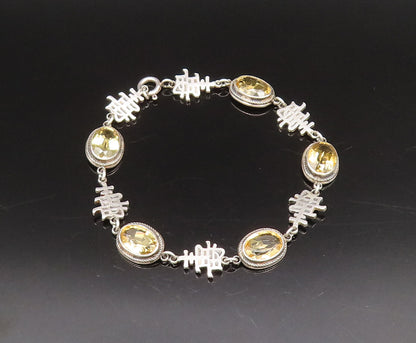 925 Silver  Vintage Oval Citrine & Chinese Character Chain Bracelet  BT9762