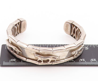 925 Sterling Silver Vintage Bracelet SHEILA Solid Walking Tigers Cuff  BT11193