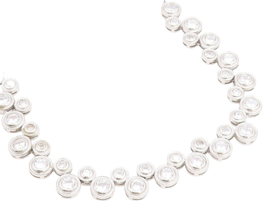 925 Sterling Silver Vintage Necklace Modern CZ Cascading Bubble Choker  NE4900