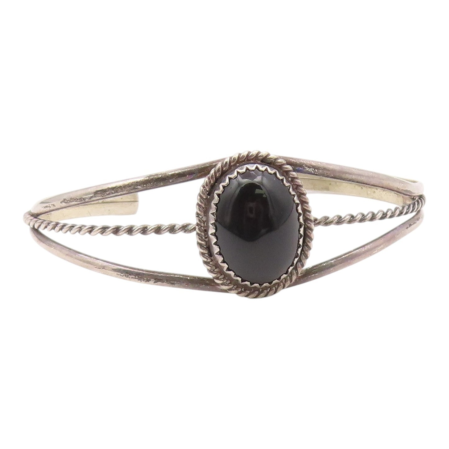 NAKAI NAVAJO 925 Silver  Vintage Cabochon Black Onyx Cuff Bracelet  BT8944