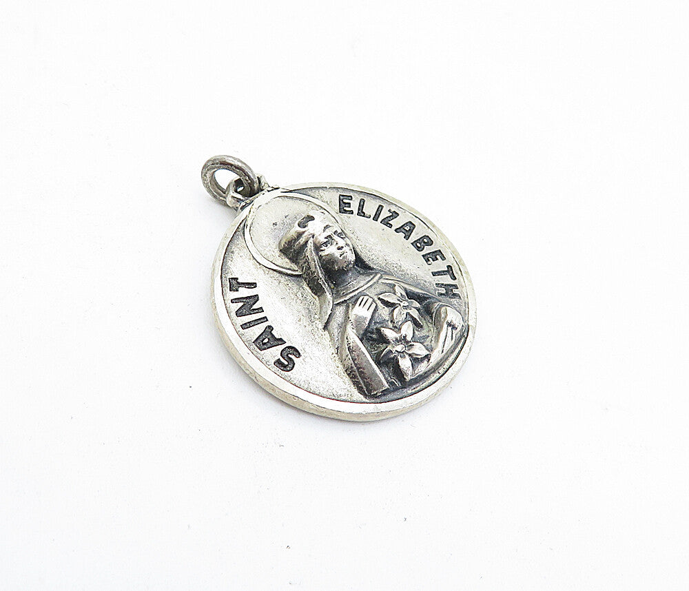 CREED 925 Sterling Silver  Vintage Petite Saint Elizabeth Round Pendant PT3401