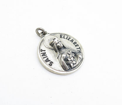 CREED 925 Sterling Silver  Vintage Petite Saint Elizabeth Round Pendant PT3401