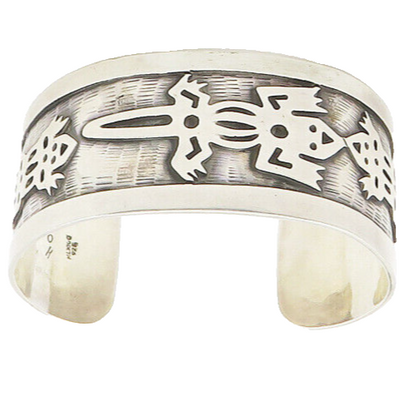 HOB MEXICO 925 Silver  Vintage Shiny Lizard Pattern Cuff Bracelet  BT7529