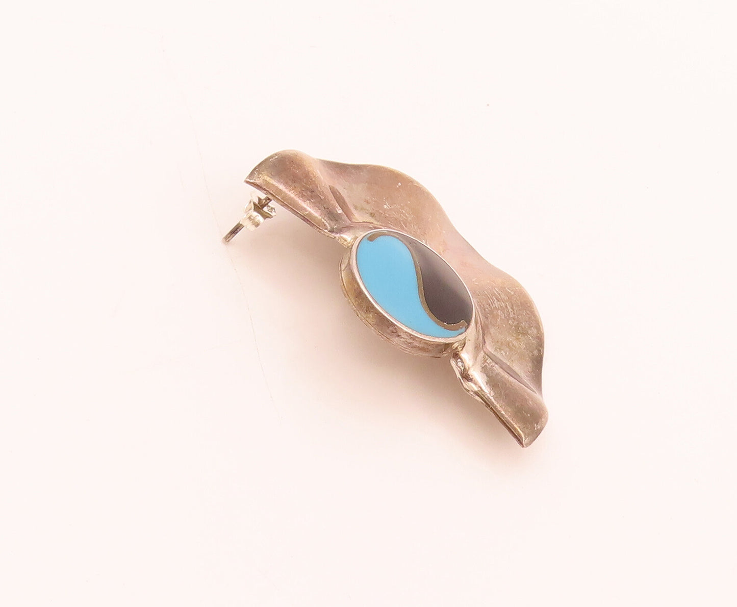 MEXICO 925 Silver Vintage Enamel Circle With Swirl Wing Earrings EG12472