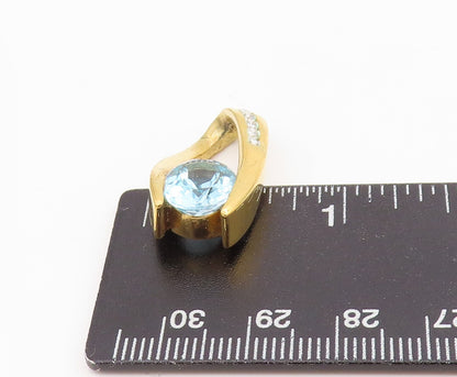 925 Sterling Silver Vintage Pendant Gold Plated Blur Topaz & CZ Charm  PT25625