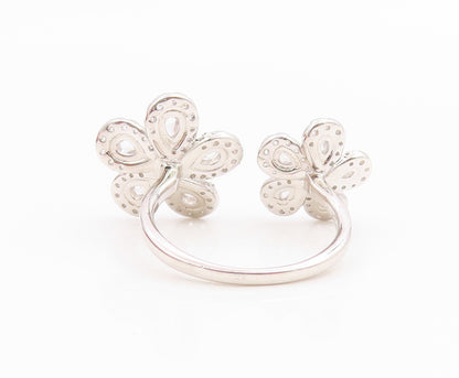 925 Sterling Silver Vintage Ring Elegant CZ Double Flower Band  Sz 8  RG35778