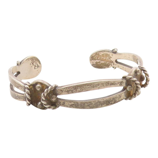 MEXICO 925 Silver  Vintage Wrapped Twist Rope Beaded Cuff Bracelet  BT9463