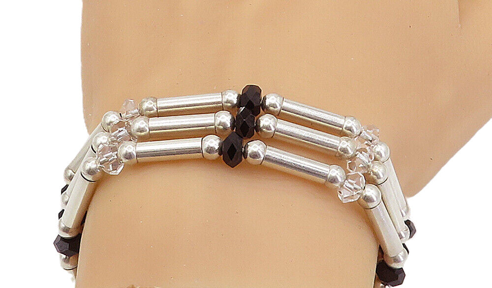 N&R 925 Silver Vintage Hematite & Topaz Multi Strand Chain Bracelet BT3356