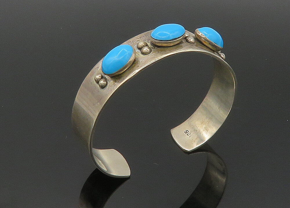 925 Sterling Silver  Vintage Cabochon Cut Turquoise Cuff Bracelet  BT8300
