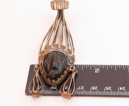 AC TAXCO 925 Silver Vintage Carved Obsidian Aztec Warrior Pendant  PT20123