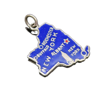 925 Sterling Silver  Vintage Enamel New York State Souvenir Pendant  PT21586