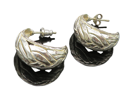 925 Sterling Silver  Vintage Shiny Braided Pattern JHoop Earrings  EG5692