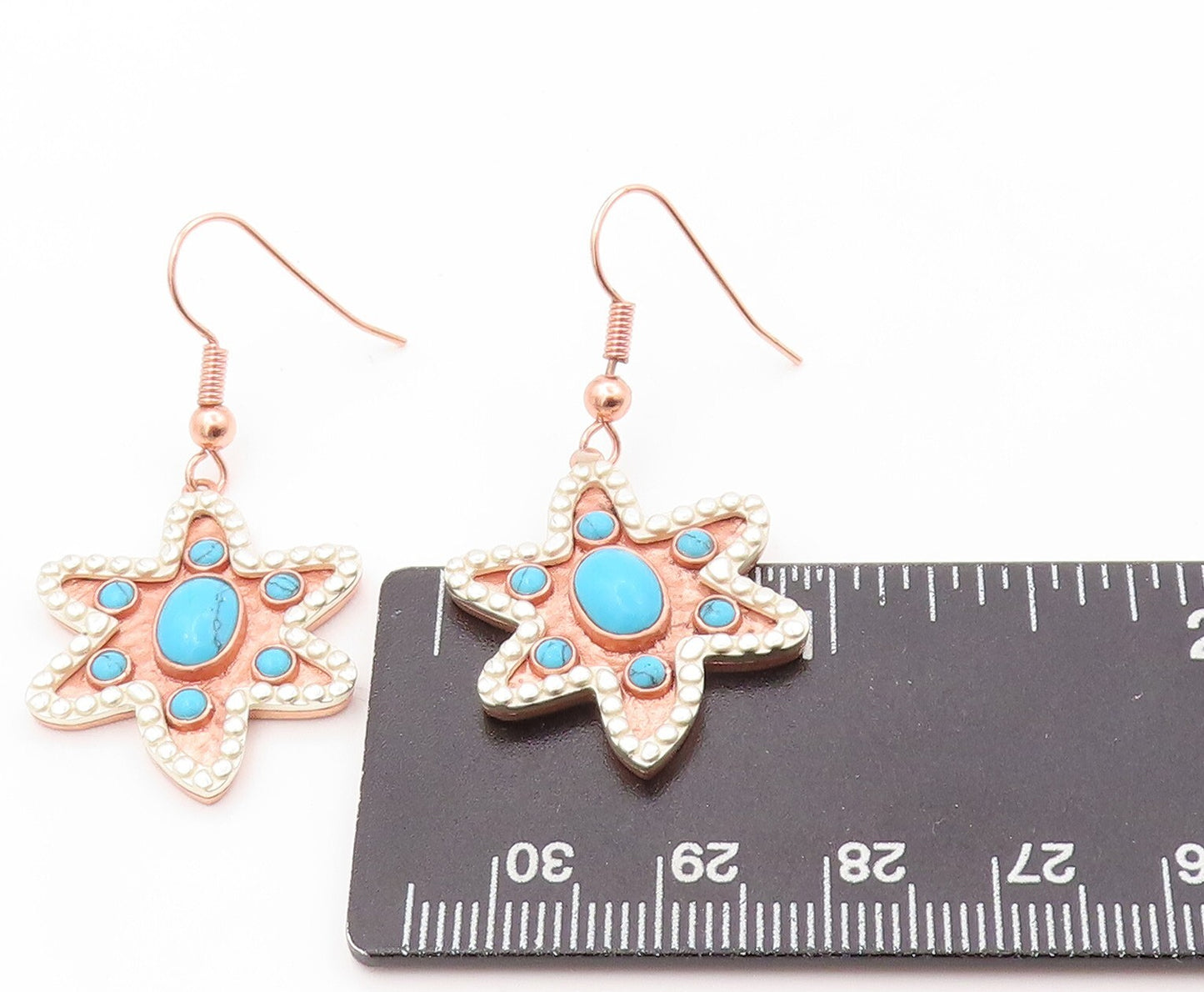 925 Sterling Silver Vintage Earrings Gold Plated Turquoise Cutout Star  EG13386