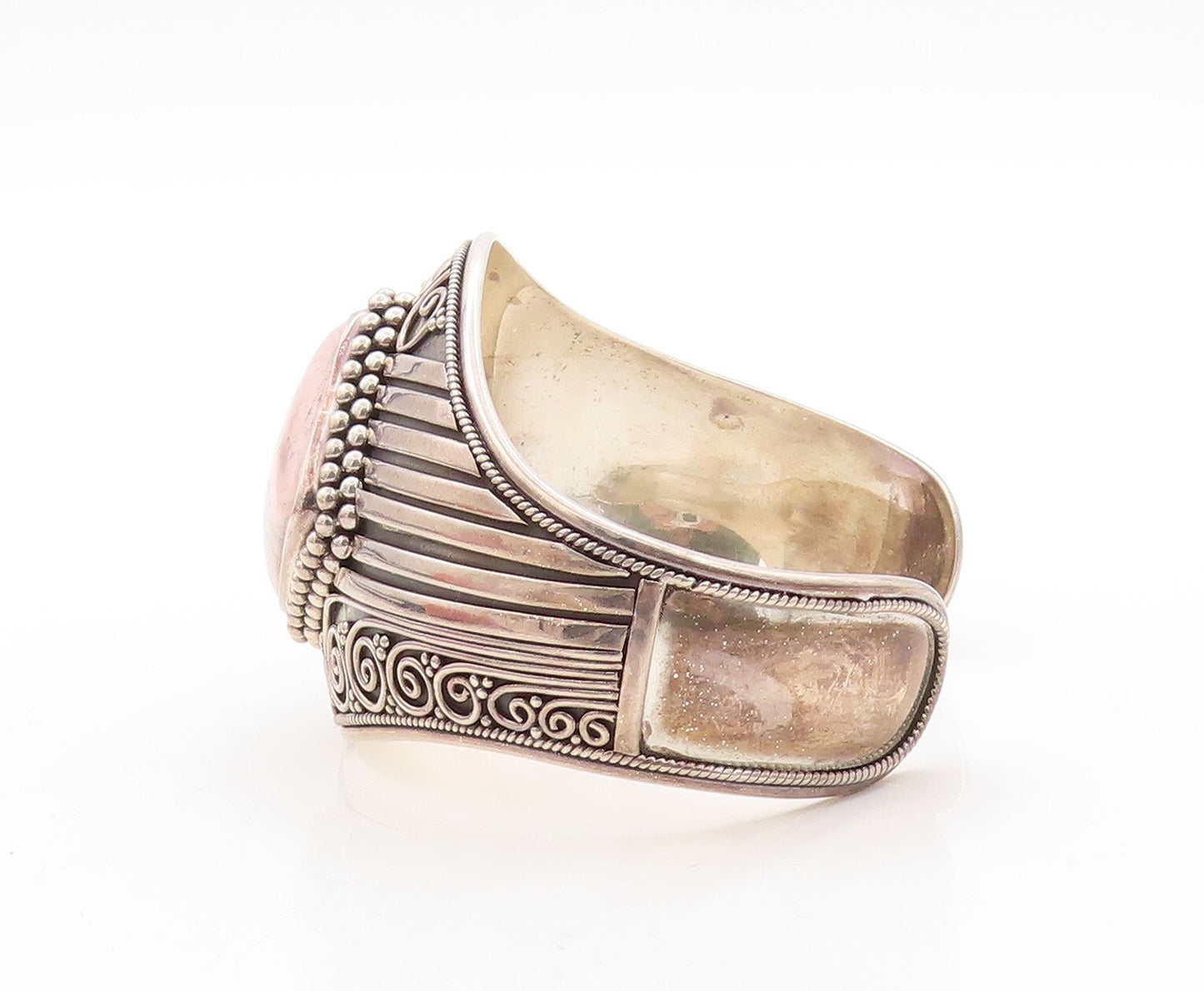 925 Sterling Silver Vintage Bracelet MERAV Dark Tone Carved Gemstone  BT10908