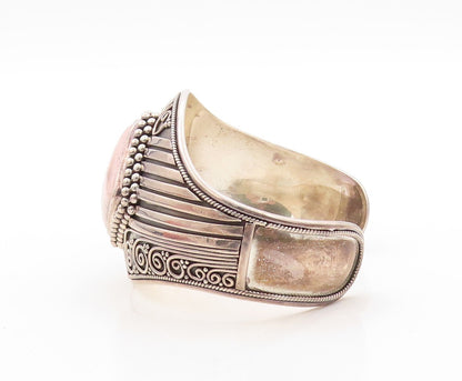 925 Sterling Silver Vintage Bracelet MERAV Dark Tone Carved Gemstone  BT10908