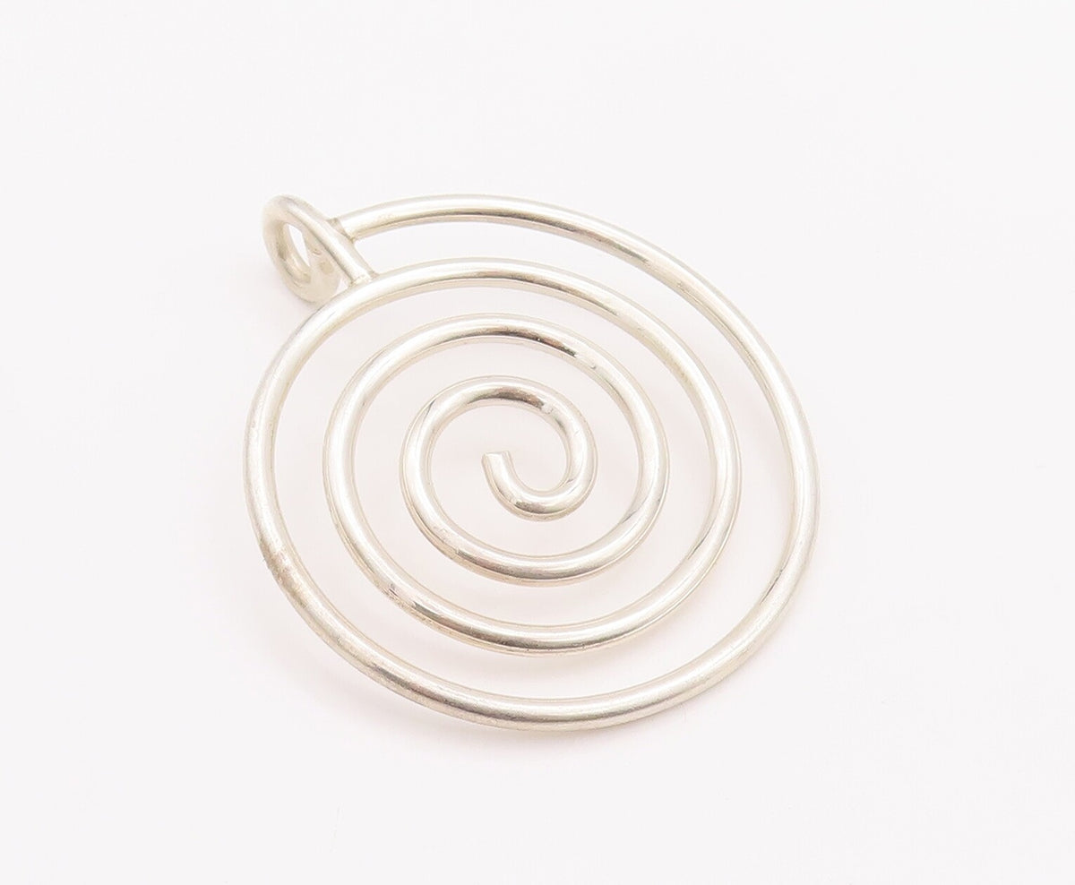 925 Sterling Silver Vintage Pendant Solid Wire Carved Spiraled Coil  PT22973