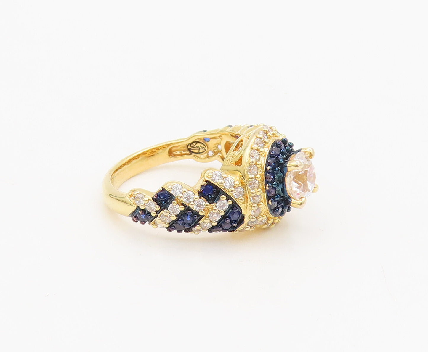 925 Sterling Silver  Vintage Gold Plated 2 Tone CZ Designer Ring Sz 8  RG27016