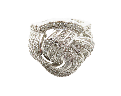 925 Sterling Silver  Genuine Diamonds Twist Knot Cocktail Ring Sz 7  RG12484