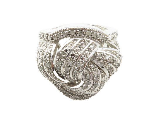 925 Sterling Silver  Genuine Diamonds Twist Knot Cocktail Ring Sz 7  RG12484