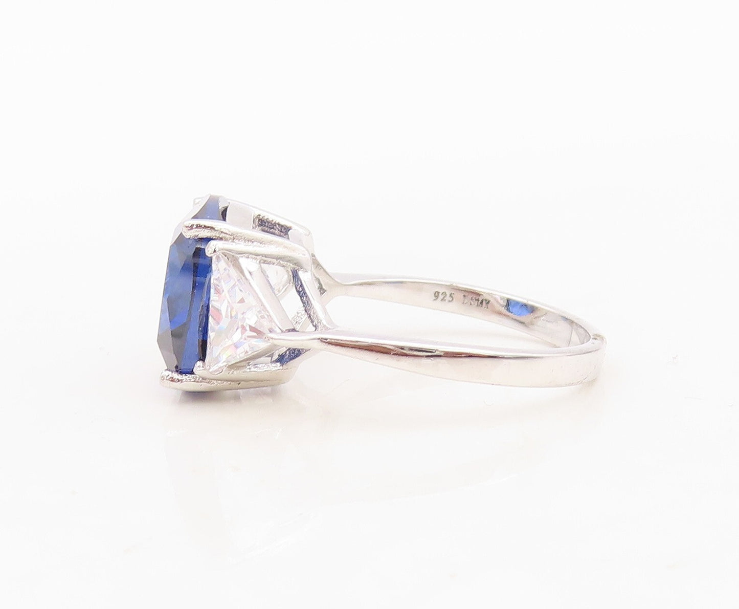 925 Sterling Silver Vintage Ring Rose Square Sapphire & Triangle CZ Sz 7 RG30344