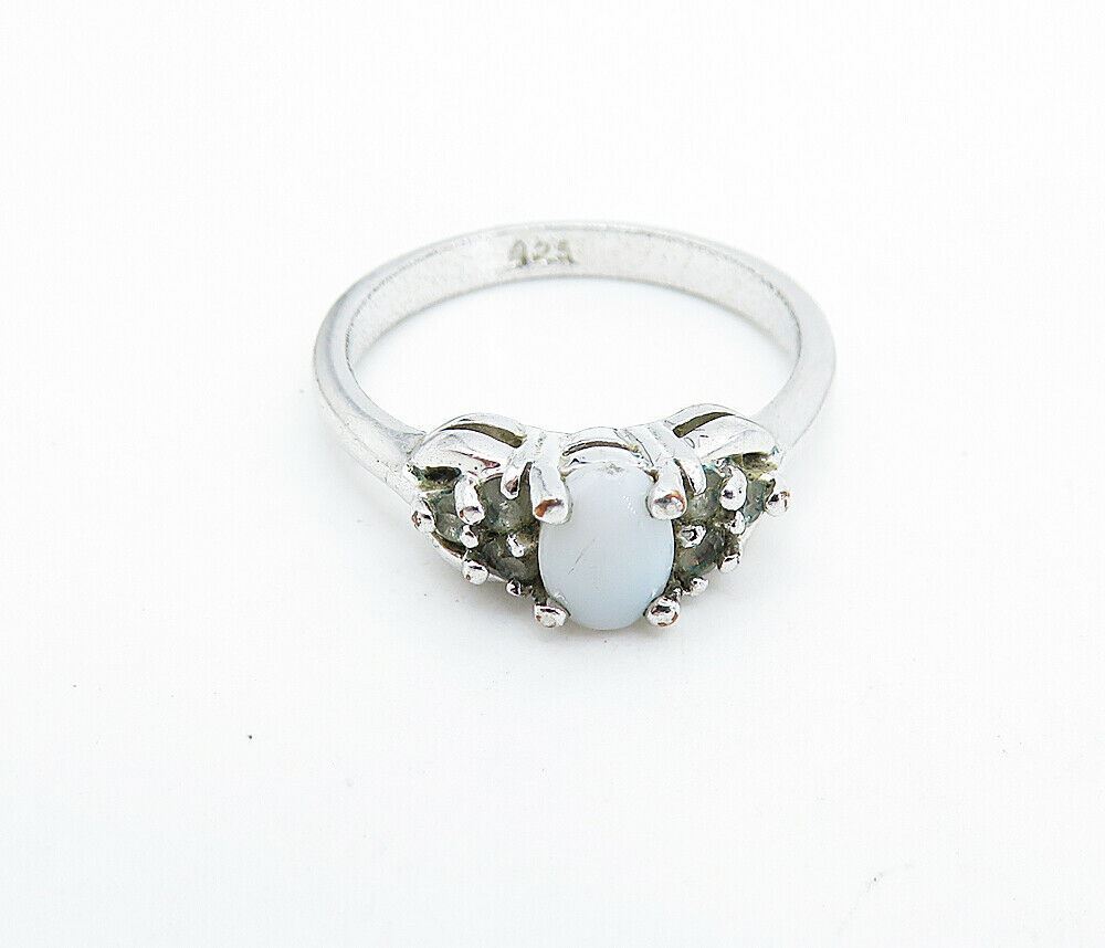 925 Sterling Silver  White Agate & Topaz Solitaire Accent Ring Sz 6  RG6381