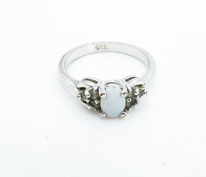 925 Sterling Silver  White Agate & Topaz Solitaire Accent Ring Sz 6  RG6381