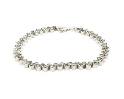 925 Sterling Silver Sparkling Marcasite Square Chain Bracelet BT4742