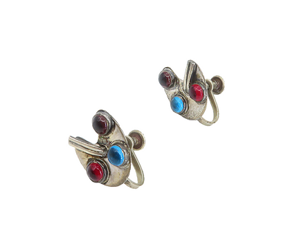 MEXICO 925 Silver  Vintage Pink & Blue Topaz Non Pierce Screw Earrings  EG2929