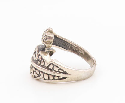 925 Sterling Silver Vintage Ring Textured Floral Leaf Bypass Band  Sz 6  RG35310