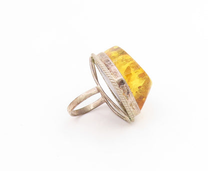 925 Sterling Silver Vintage Ring Baltic Honey Amber Cabochon Band  Sz 7  RG34426