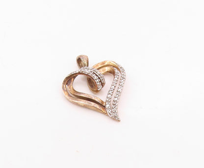 925 Sterling Silver  Vintage Genuine Diamonds Open Love Heart Pendant  PT19466