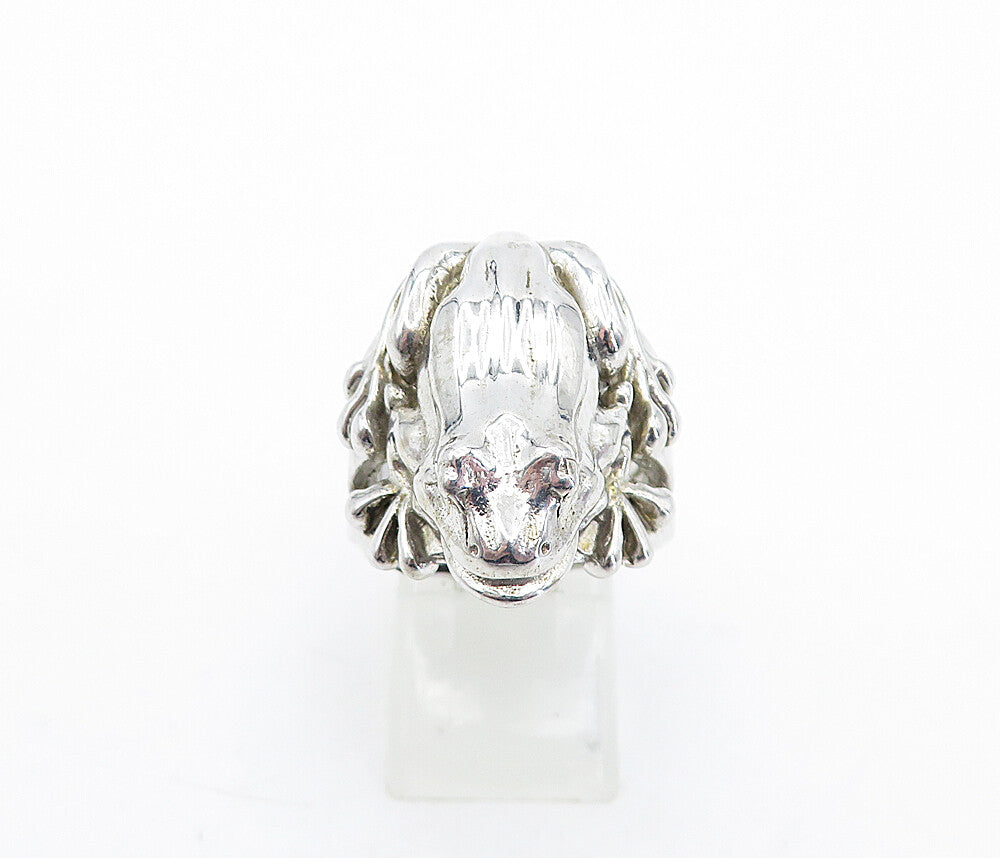 925 Sterling Silver  Vintage Shiny Sculpted Frog Cocktail Ring Sz 8  RG5563