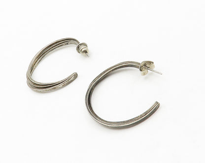 925 Sterling Silver  Vintage Dark Tone Split Smooth JHoop Earrings  EG7028