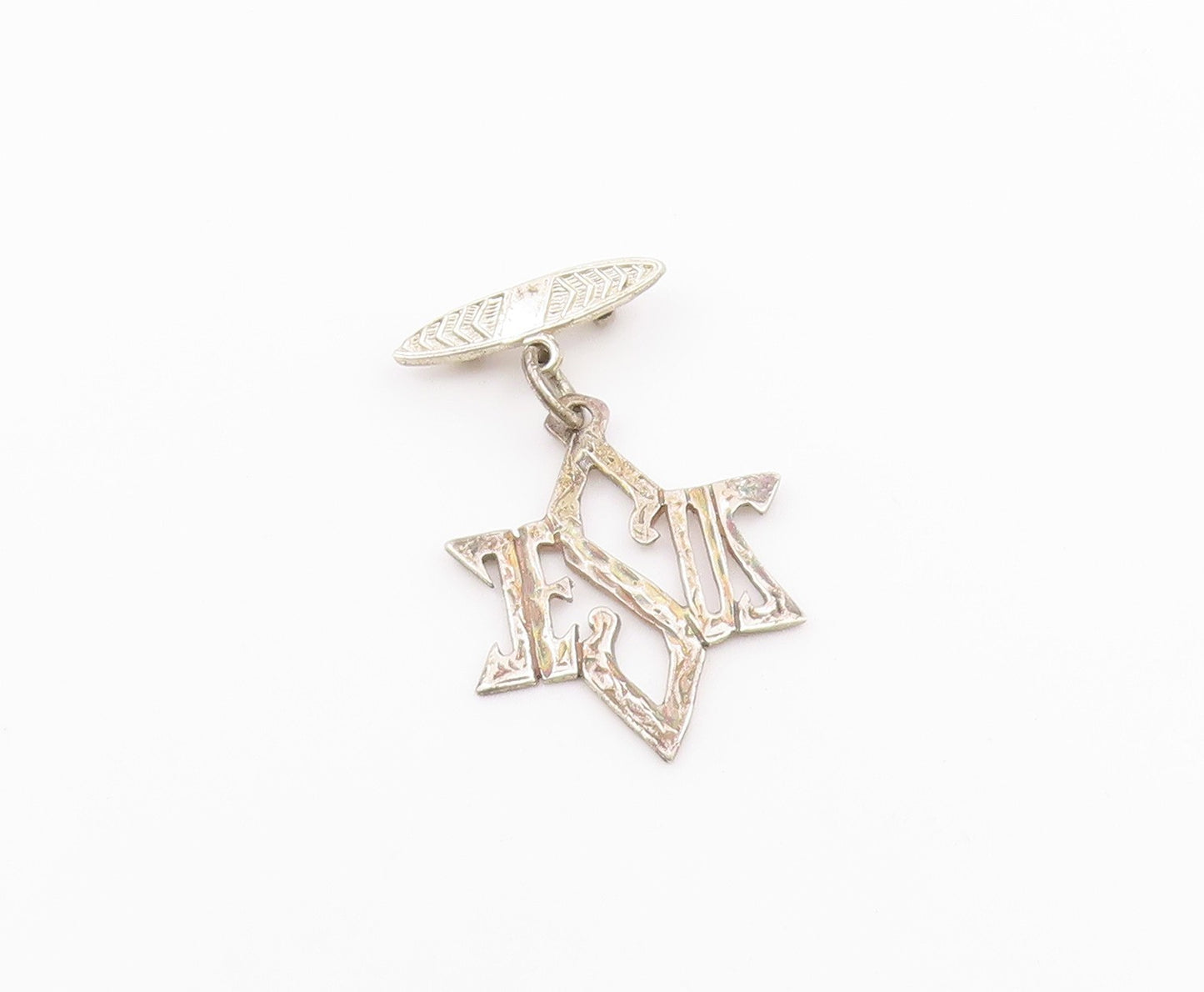 925 Sterling Silver  Vintage Shiny Diamond Cut Jesus Brooch Pin  BP8584