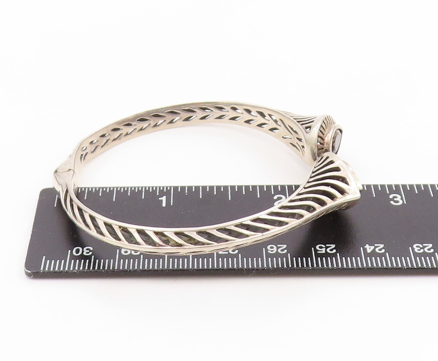 925 Sterling Silver Vintage Bracelet Elegant Pear Cut Smoky Quartz Cuff  BT11801