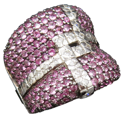 925 Silver  Vintage Concave Sparkly Topaz Wide Band Ring Sz 7.5  RG25393
