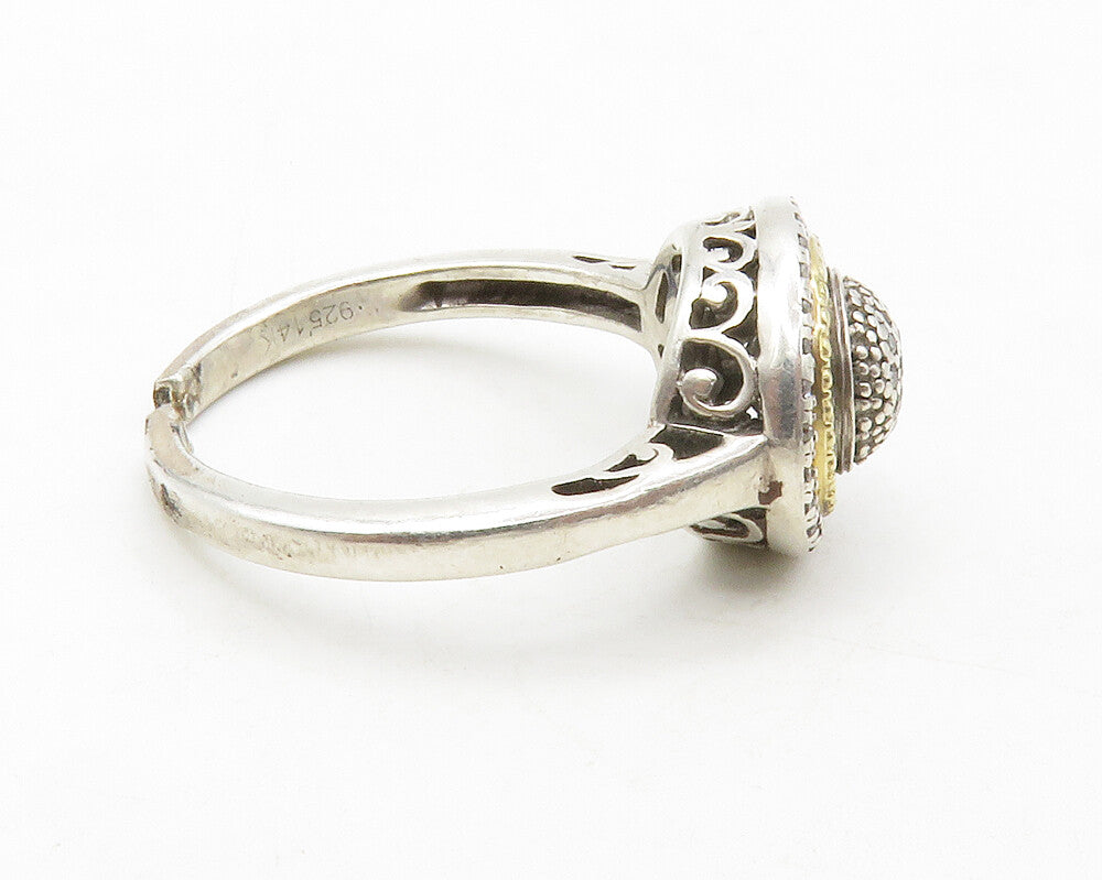 925 Sterling Silver  Vintage Genuine Diamonds 2 Tone Band Ring Sz 6  RG13397