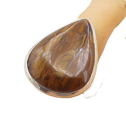 925 Sterling Silver  Pear Shape Tiger's Eye Shiny Cocktail Ring Sz 7  RG8492
