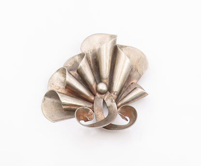 BROOKRAFT 925 Sterling Silver Vintage Modernist Ribbon Swirl Brooch Pin BP6314