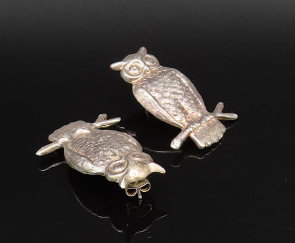 JUANITA ENRIGHT 925 Silver  Vintage Carved Textured Owls Earrings  EG12237