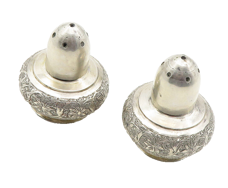 925 Sterling Silver  Vintage Floral Vine Etched Salt & Pepper Shakers  TR1723