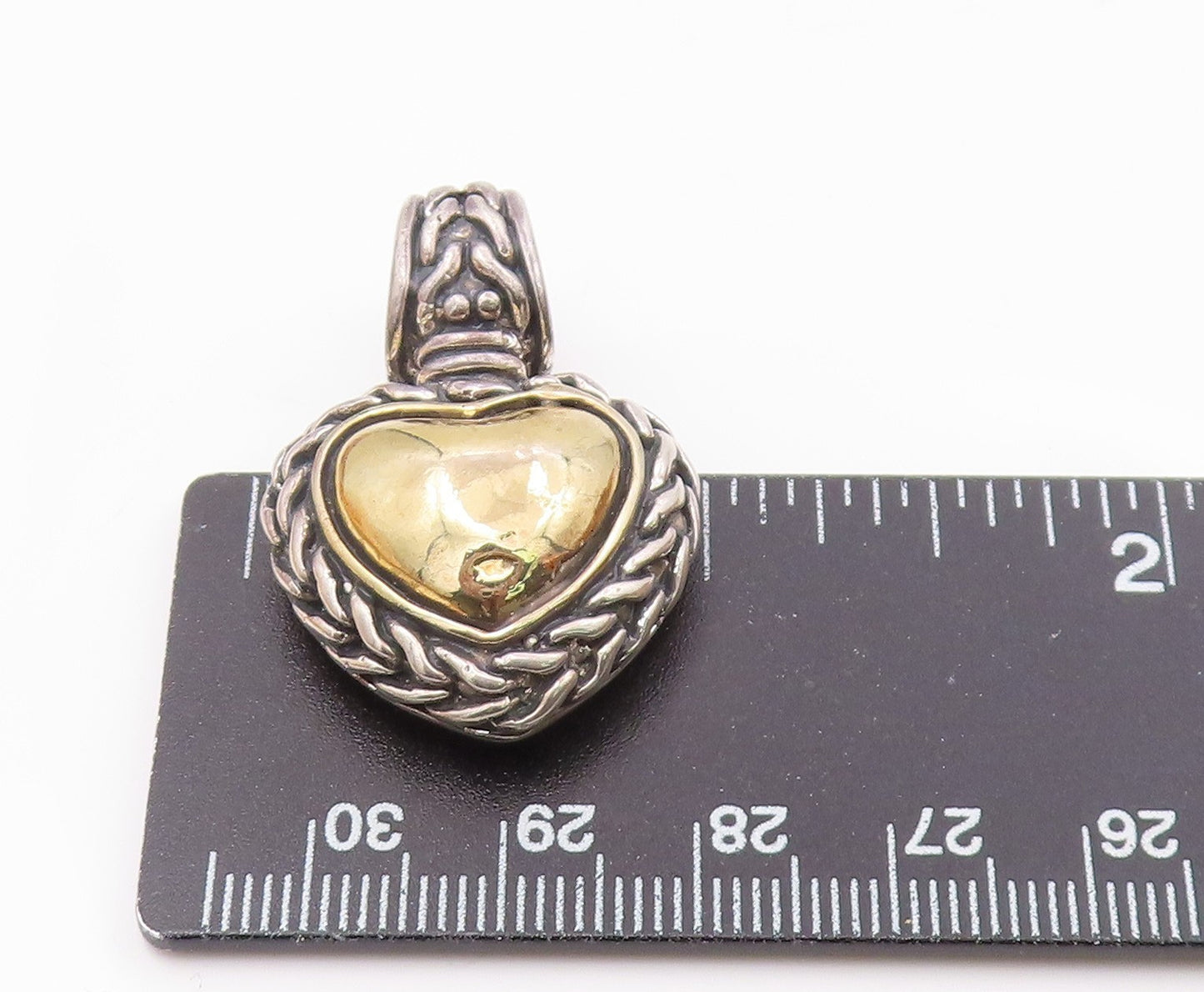 925 Sterling Silver  Vintage Shiny Two Tone Love Heart Cutout Pendant  PT16995