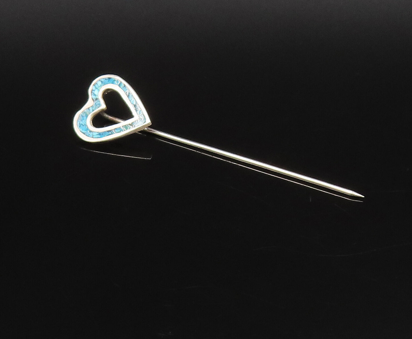 SOUTHWESTERN 925 Silver Vintage Crushed Turquoise Love Heart Lapel Pin TR3467