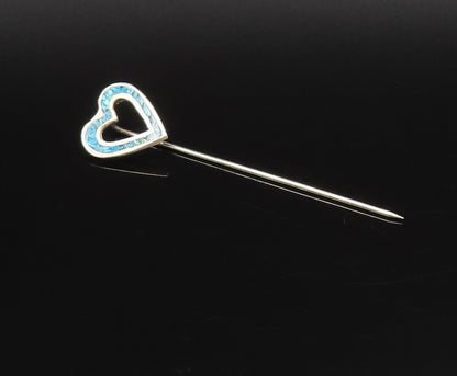 SOUTHWESTERN 925 Silver Vintage Crushed Turquoise Love Heart Lapel Pin TR3467