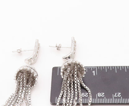 925 Sterling Silver Vintage Earrings CZ & Dangling Gemstone Tassel Cut  EG13454