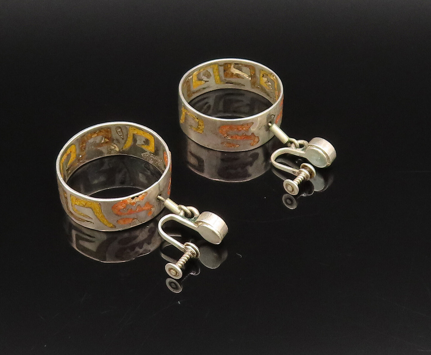 SARITASCO 925 Silver  Vintage Crushed Spiny Screw Back Dangle Earrings EG12238