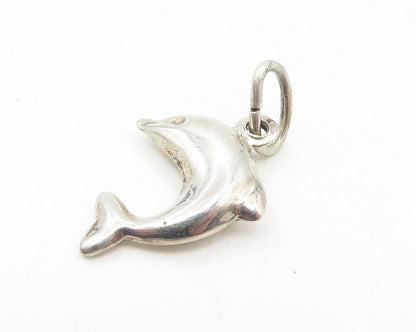 925 Sterling Silver  Vintage Petite Leaping Dolphin Motif Drop Pendant  PT9266