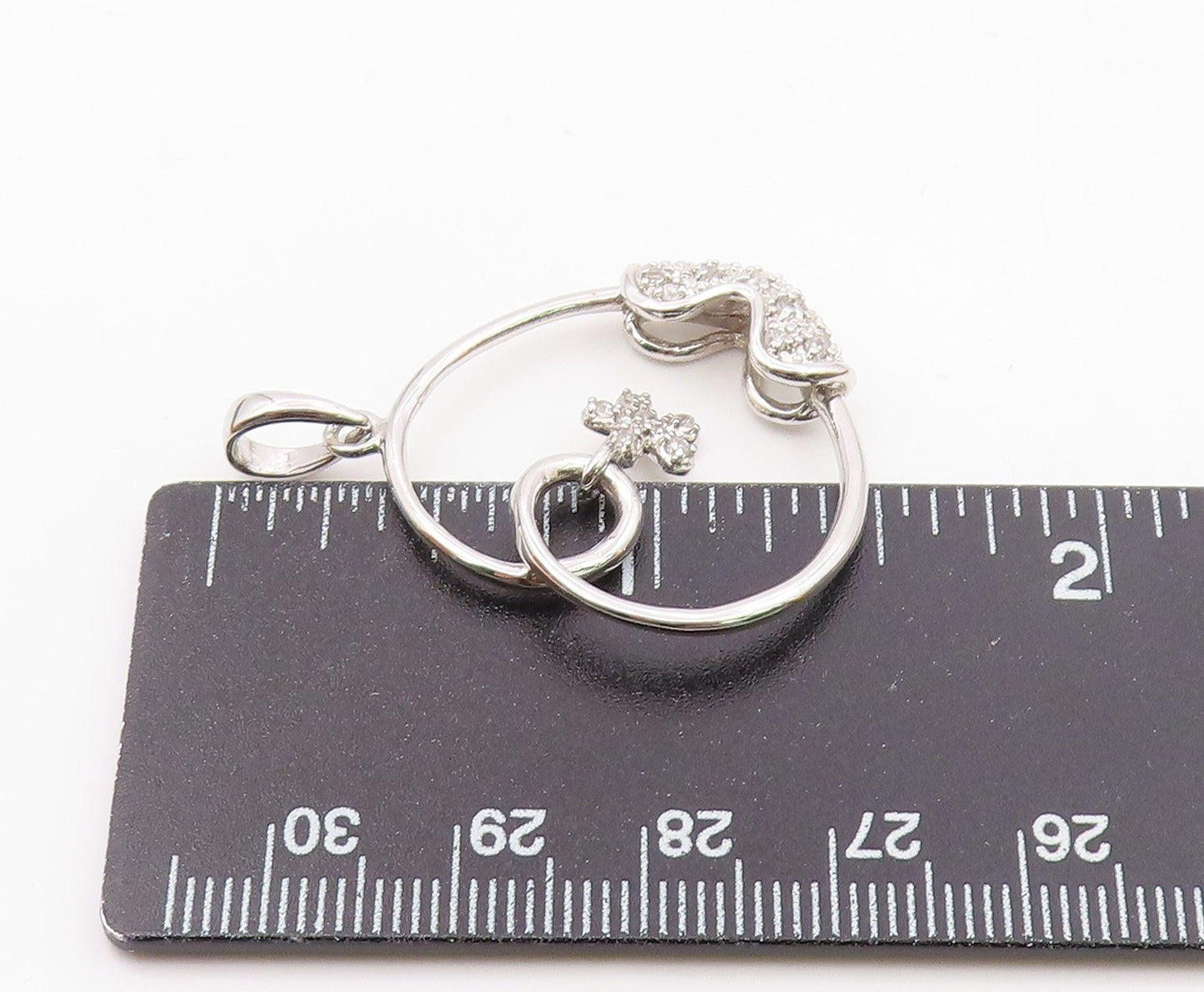925 Silver  Vintage Twisted Love Heart With Flower Charm Topaz Pendant PT20386
